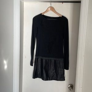 Theory jersey and faux leather mini dress